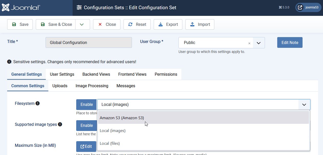 Select Filesystem in Konfiguration