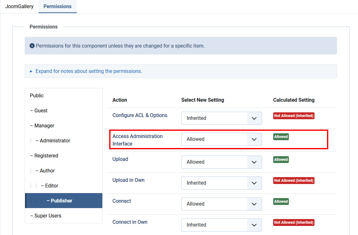 Userpanel permissions